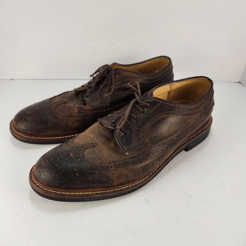 Martin Dingman Men's 9.5D Brown Leather Wingtip Derby Oxford Dress Shoes